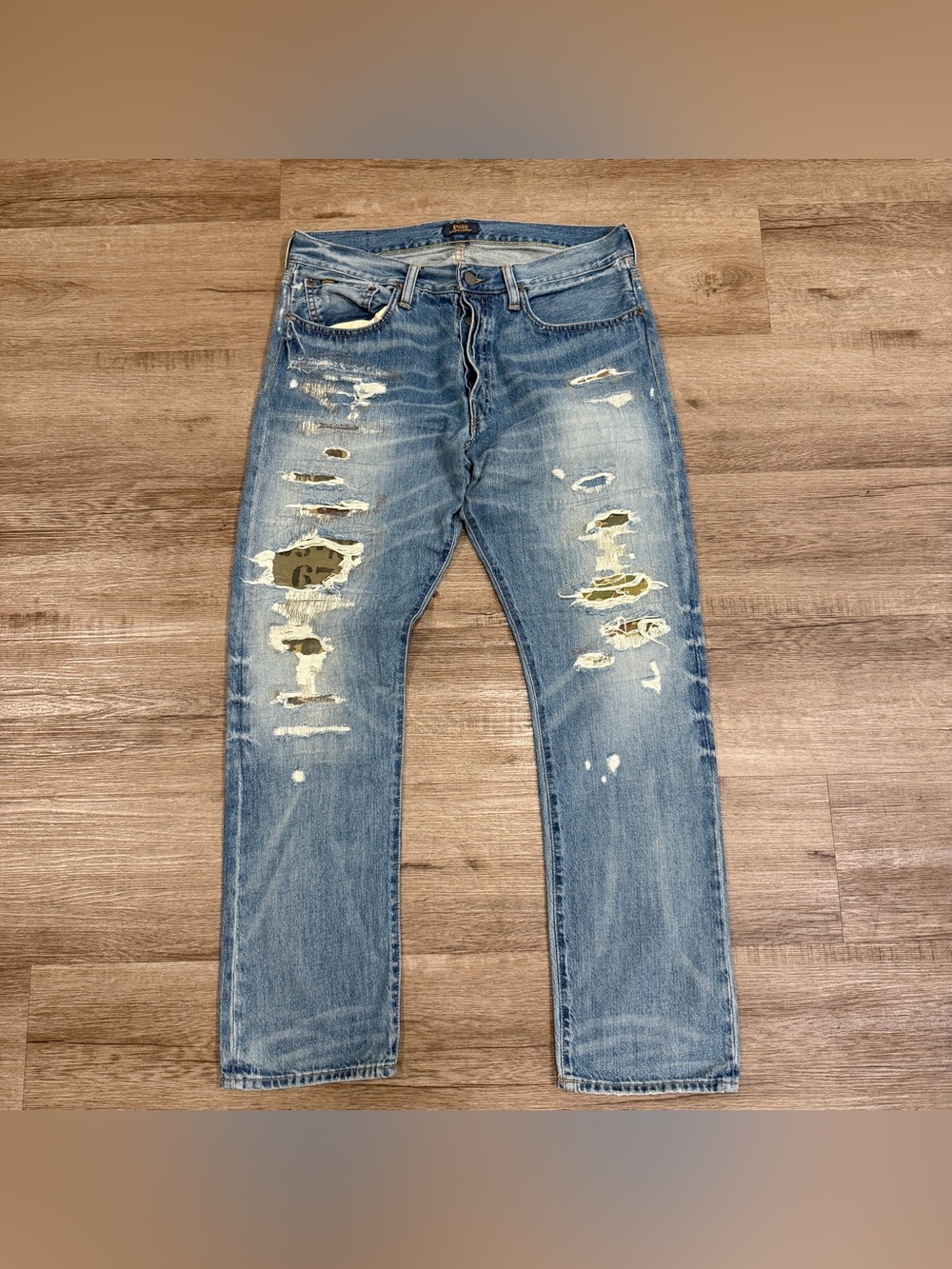 Polo Ralph Lauren Classic Fit Distressed Camo Patchwork Patches Jeans Mens 34x34